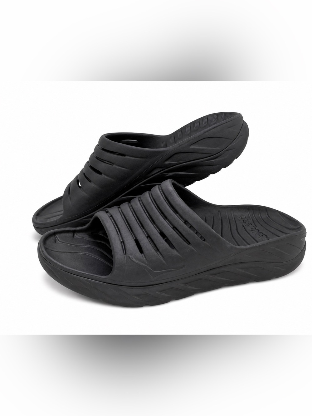 HOKA ONE ONE,MEN,DARK GREY,ORA RECOVERY SLIPPERS. SIZE- M 12